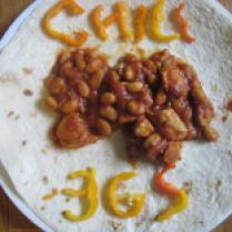 Chicken and White Bean Chili Burritos
